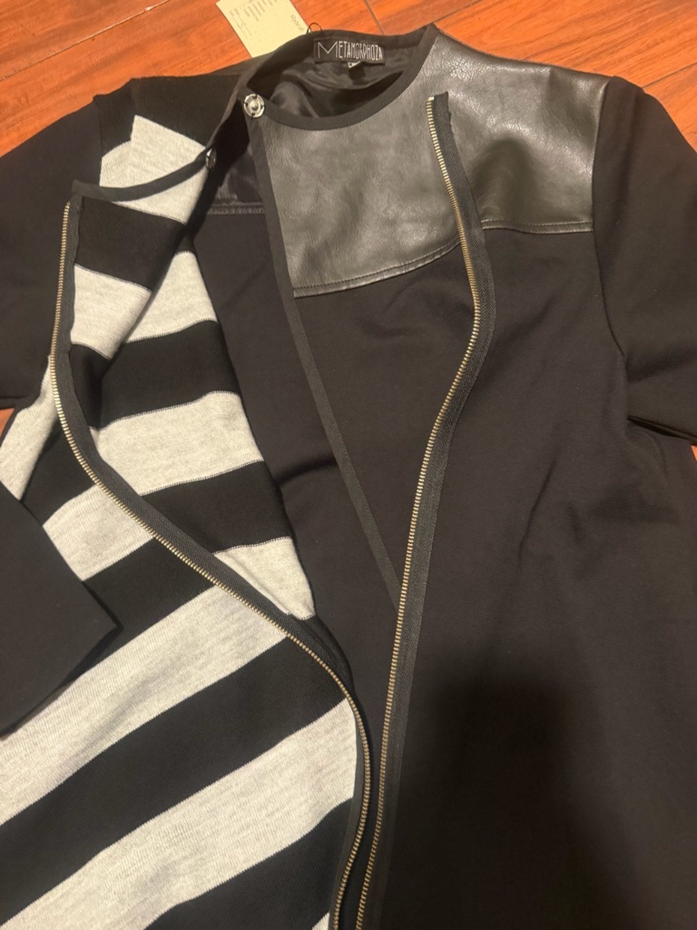 METAMORPHOZA  Black Trench dress coat  with Gray Stripe Panel - Picture 11 of 16
